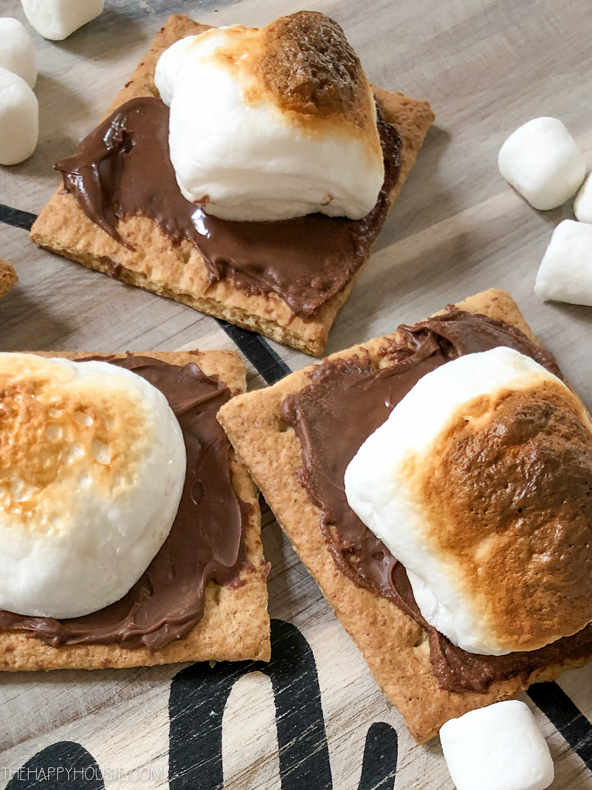 Up close picture of the s'mores on the table.