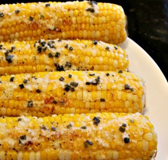 Parmesan and chive grilled corn on the cob.