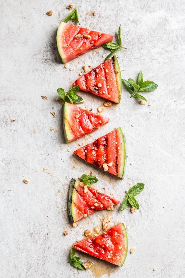 Slices of salted grilled watermelon.