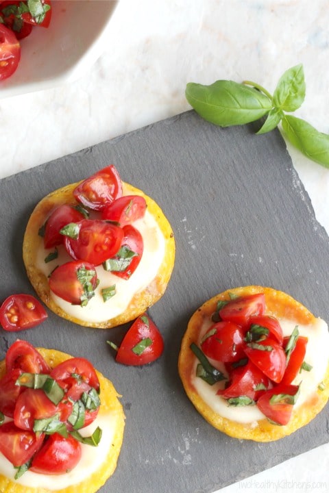 Grilled polenta with tomatoes and mozzarella