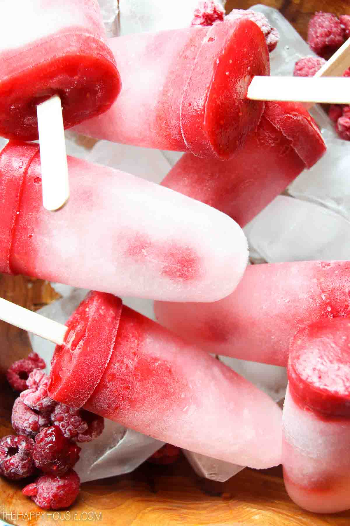 Up close picture of the cranberry color of the popsicles.