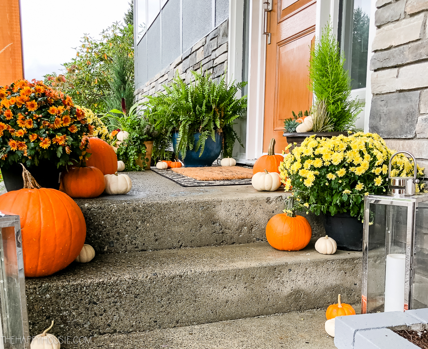 A look at the autumn decorated steps to the door.