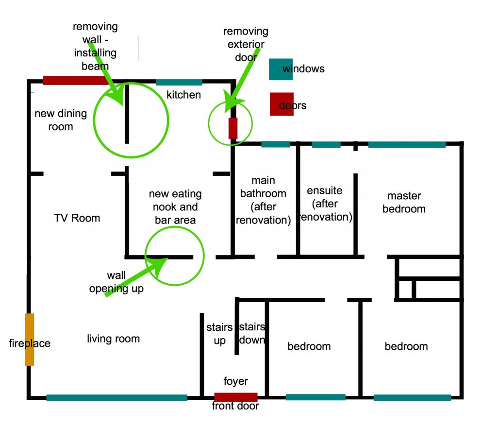 A map displaying the changes to the room.