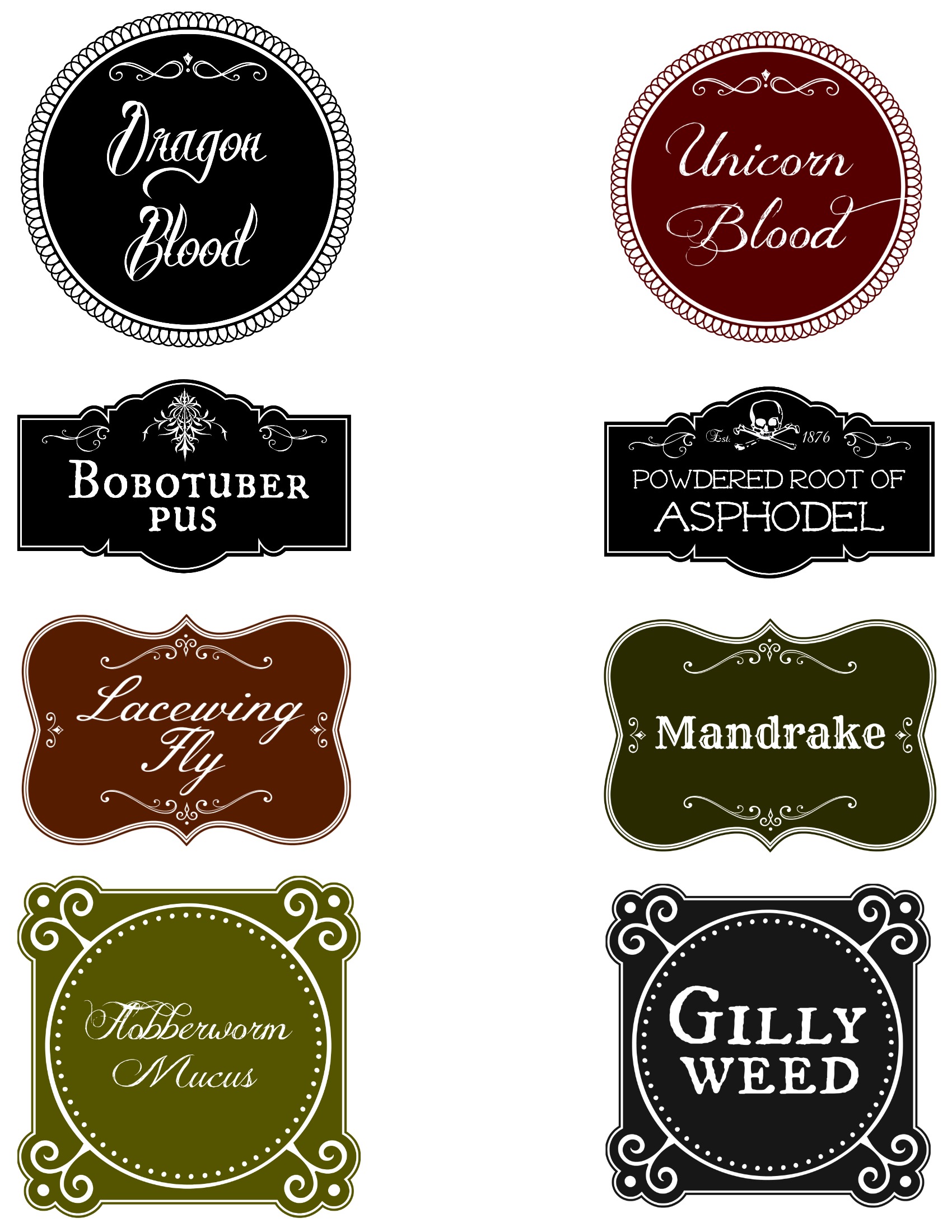 The printable labels for the jars.