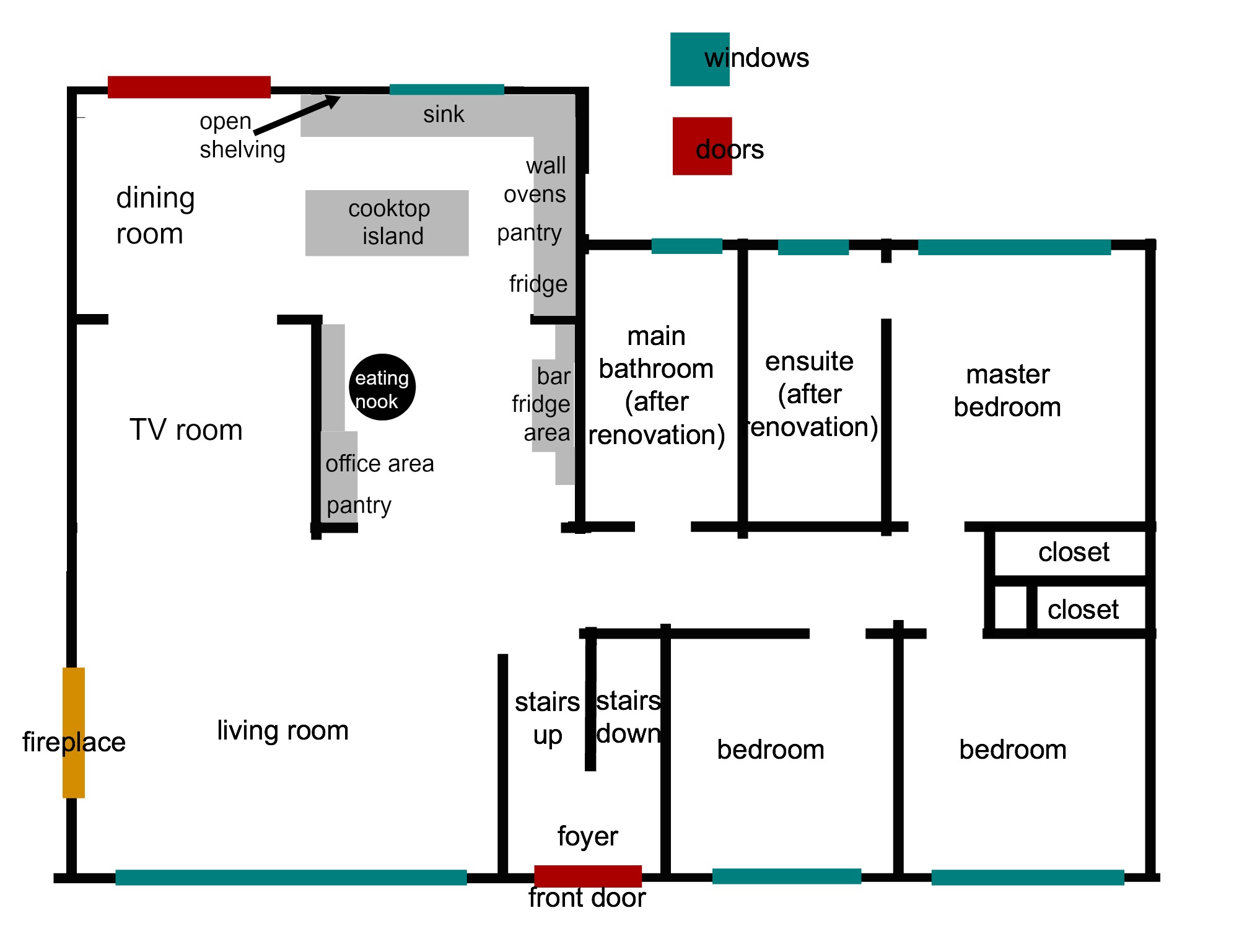 a floor plan showing how a home was changed through renovations