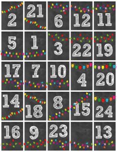 The numbers for the advent calendar.