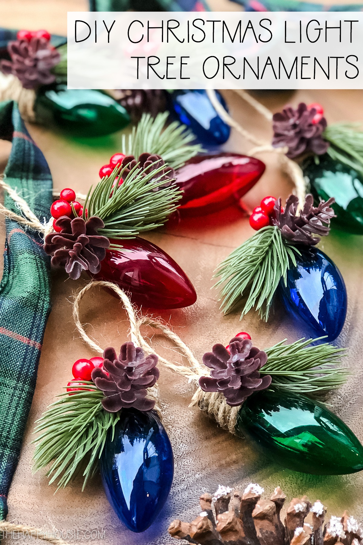 DIY Christmas Light Tree Ornaments graphic.