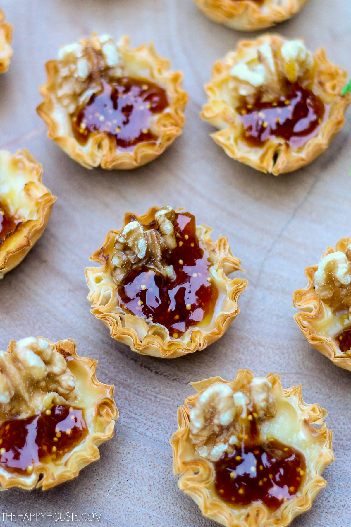 Baked Brie Phyllo Cups with Walnuts & Fig Jelly