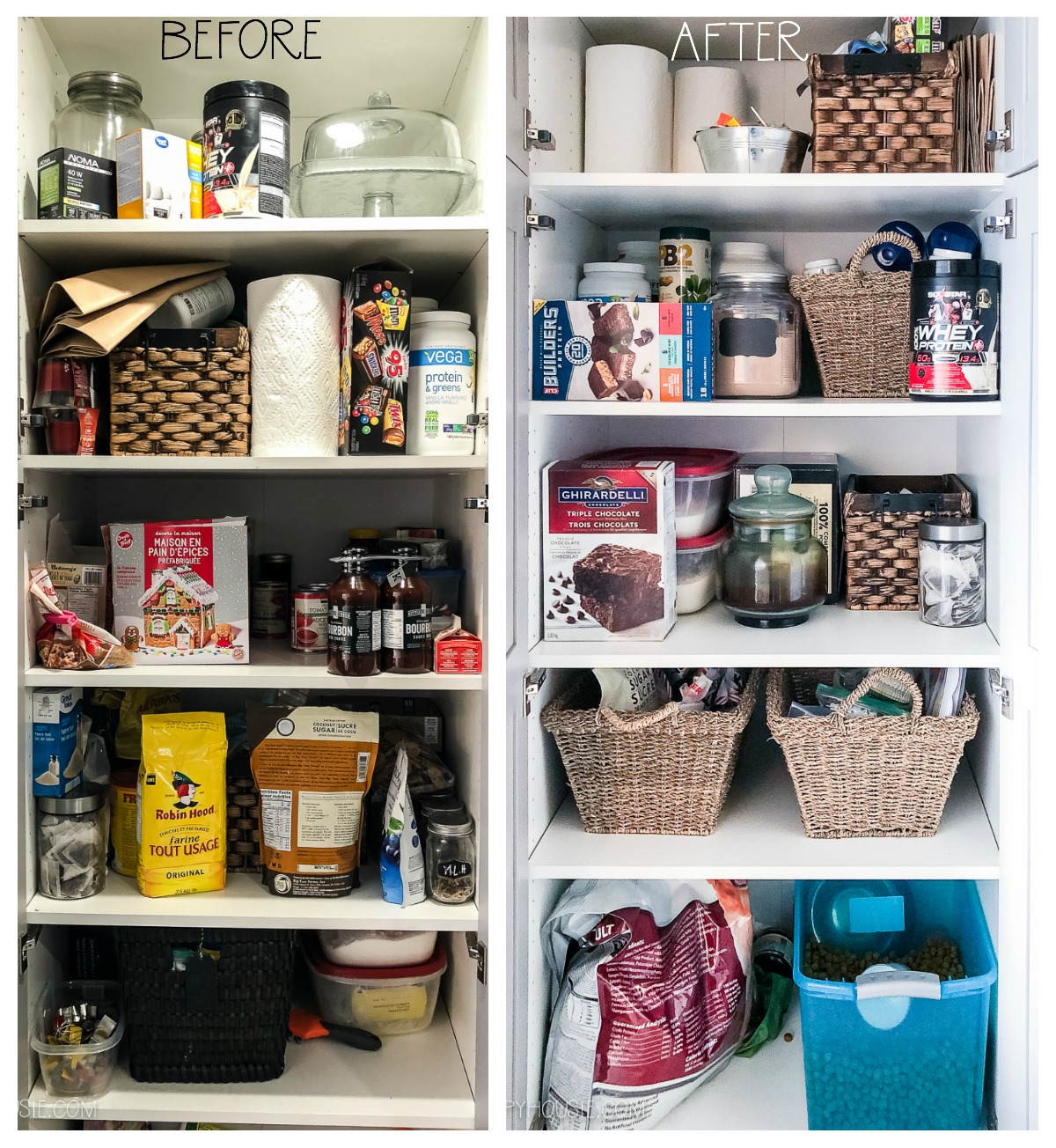 Before and after cleaned pantry.
