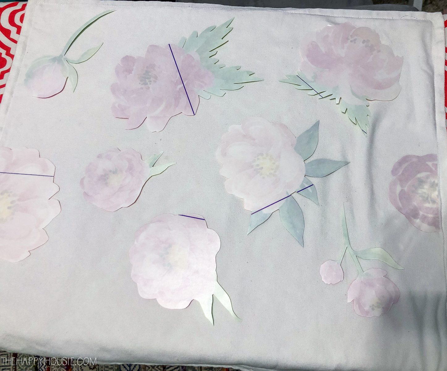 All the cutout flowers on the pillow case.