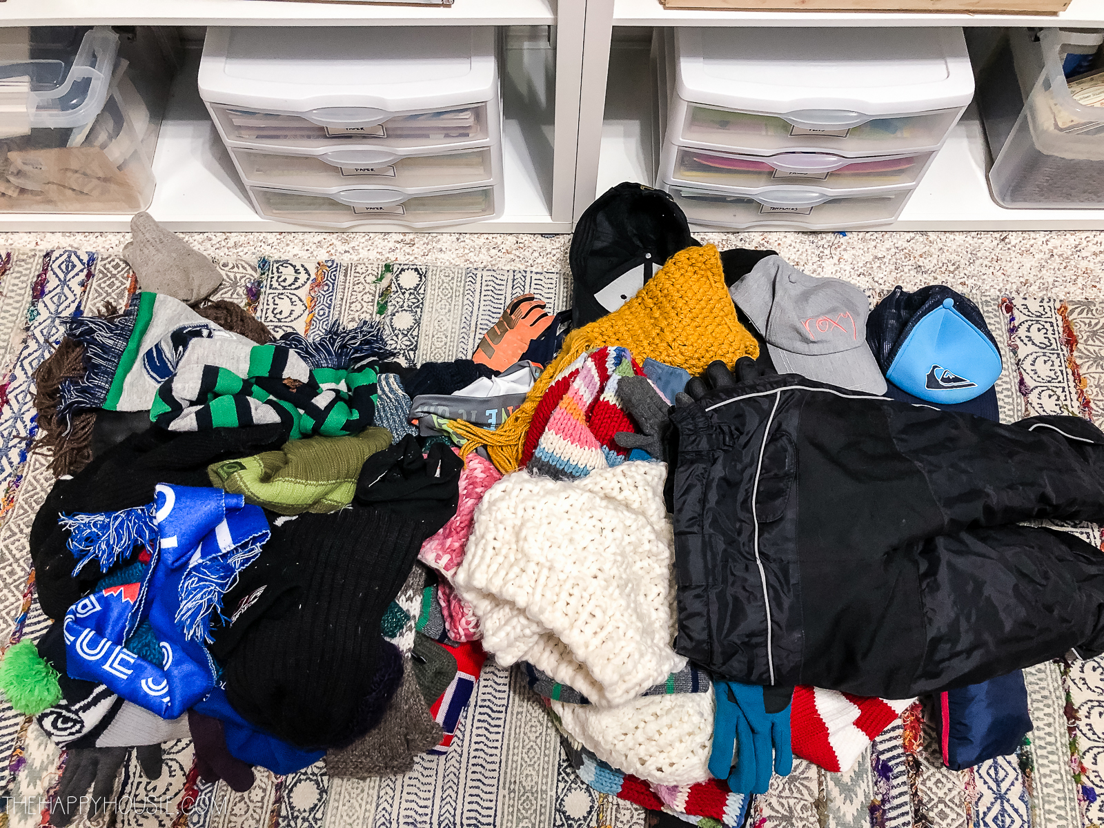The clothes and scarves are the ground for sorting.