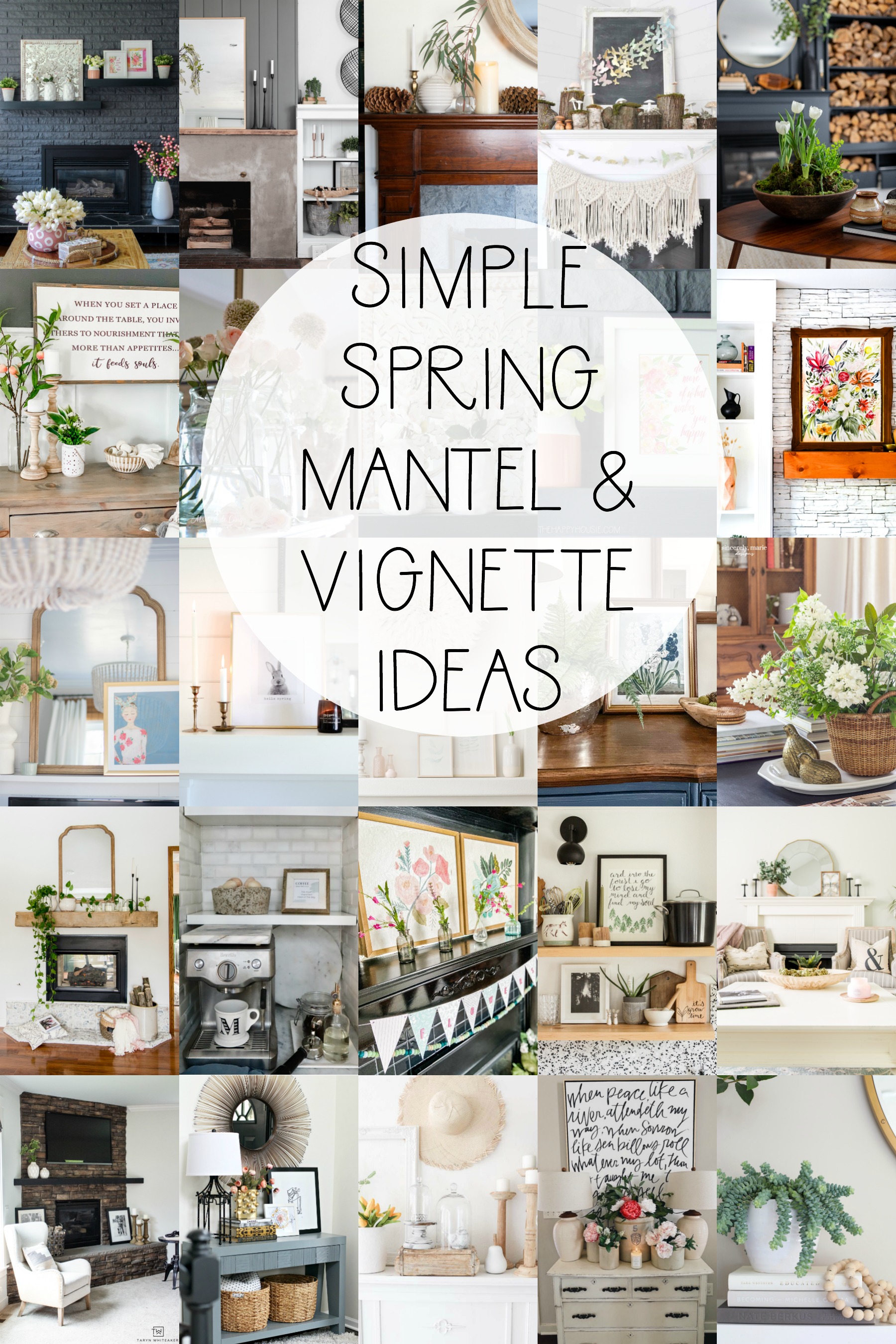 Simple Spring Mantel and Vignette Ideas.