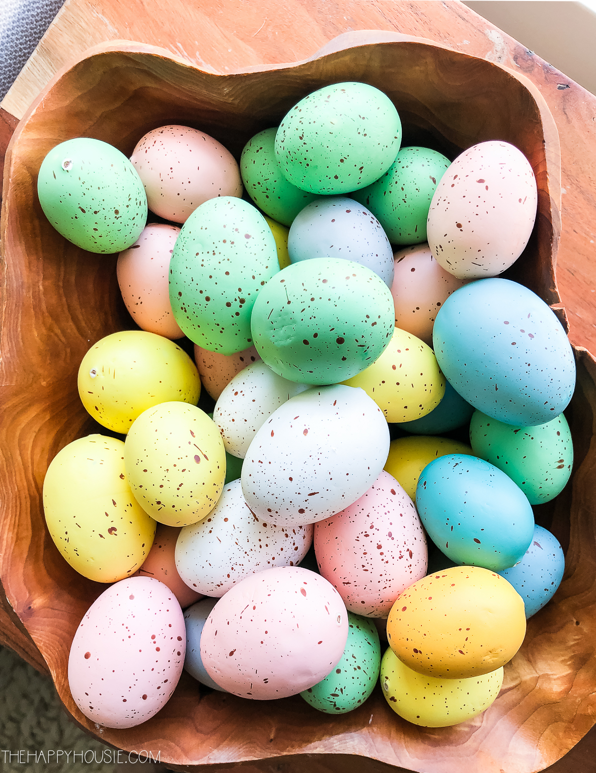 Pink, green and yellow Easter eggs.