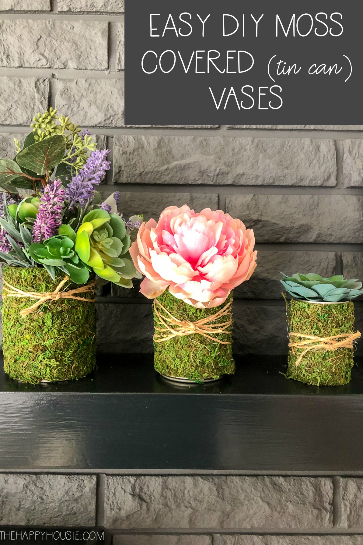 Easy DIY moss covered vases graphic.