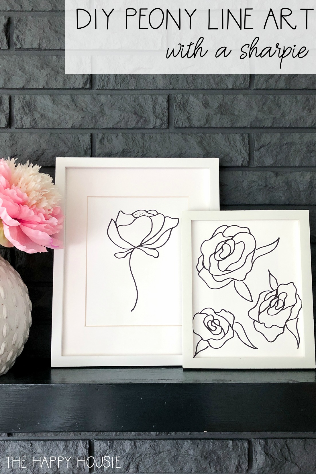 DIY peony line art with a sharpie graphic.