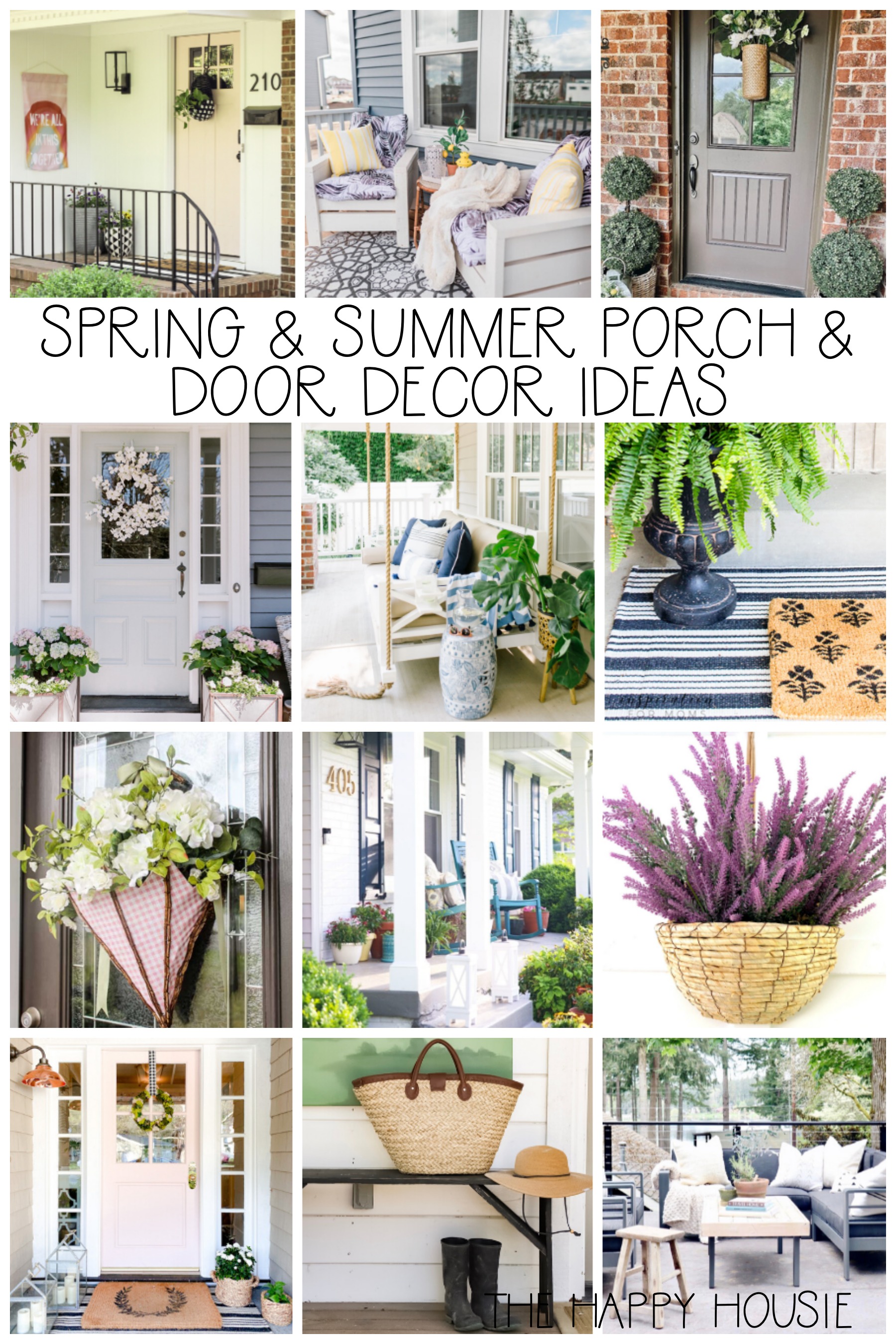 Spring and summer porch door decor ideas poster.
