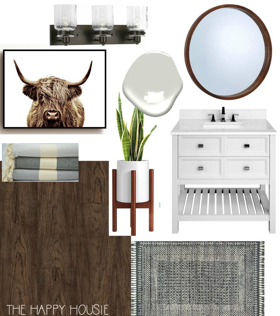 Modern Boho Farmhouse Bathroom Makeover Before & Design Board | The ...