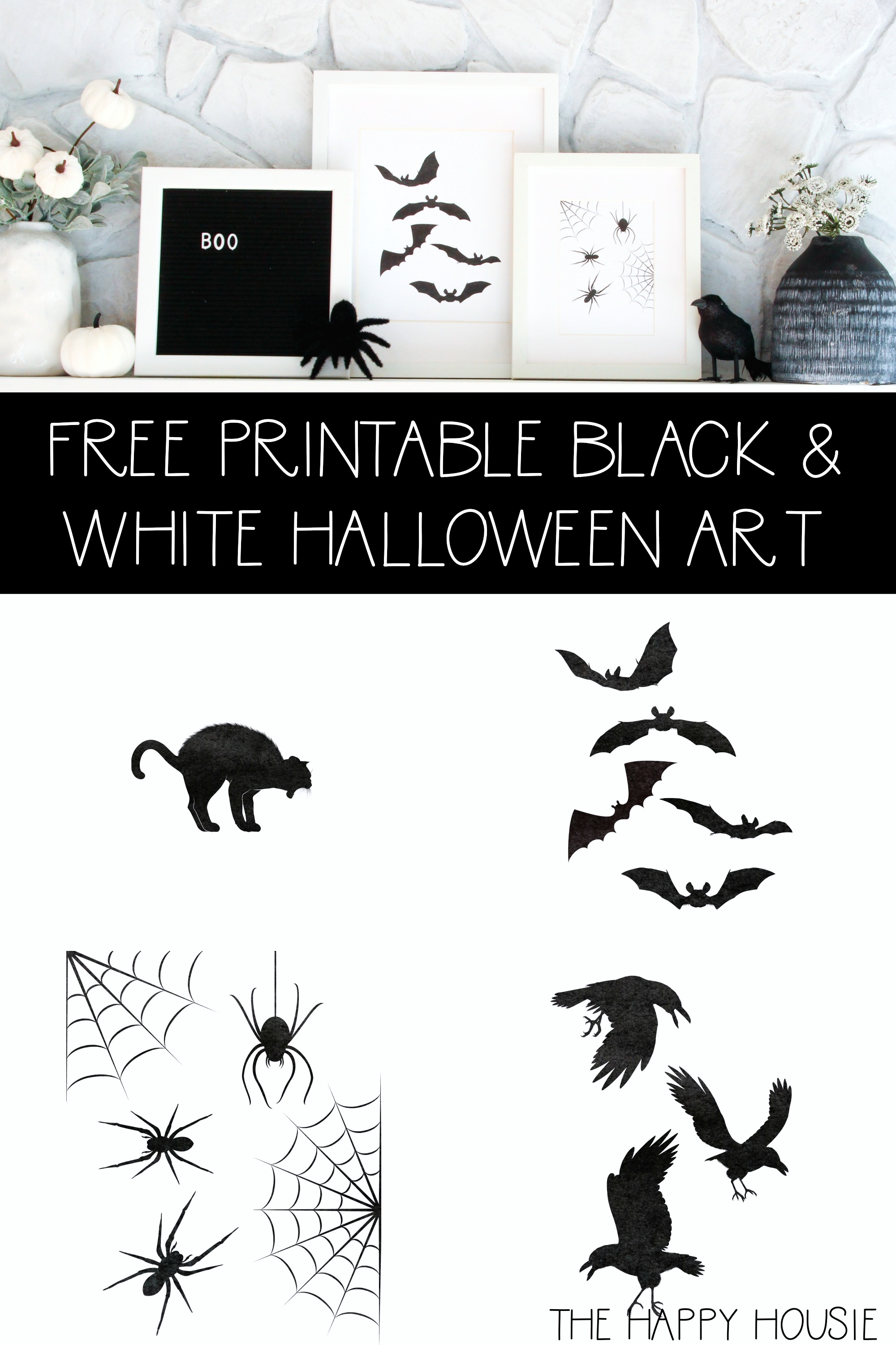 Free Printable Black & White Halloween Art graphic.
