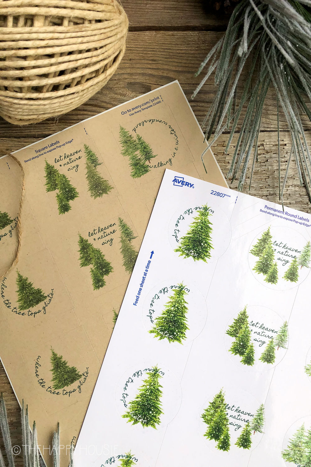 Christmas tree labels in white and brown.