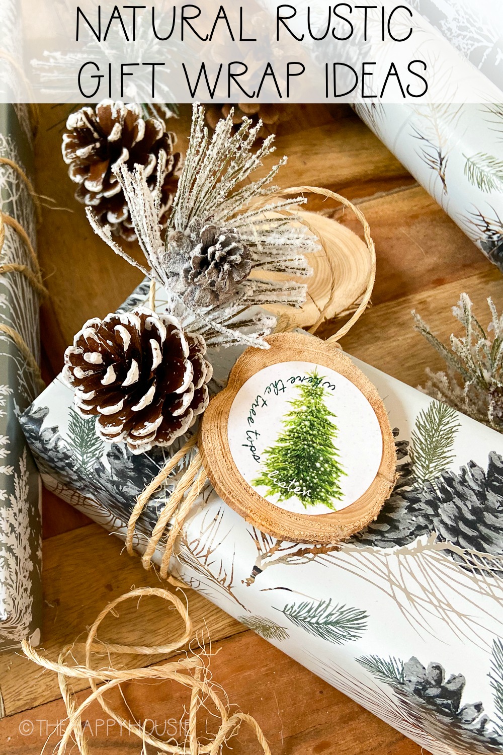 Natural Rustic Gift Wrap Ideas graphic.