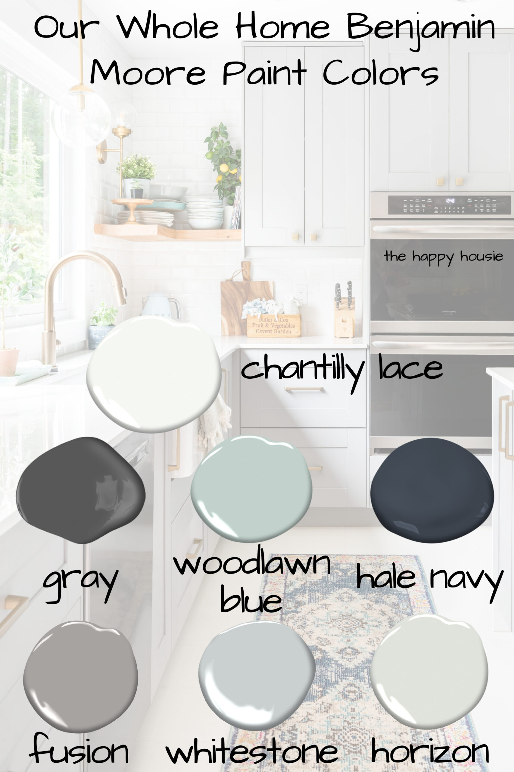 All the colours in the house from Benjamin Moore paint.