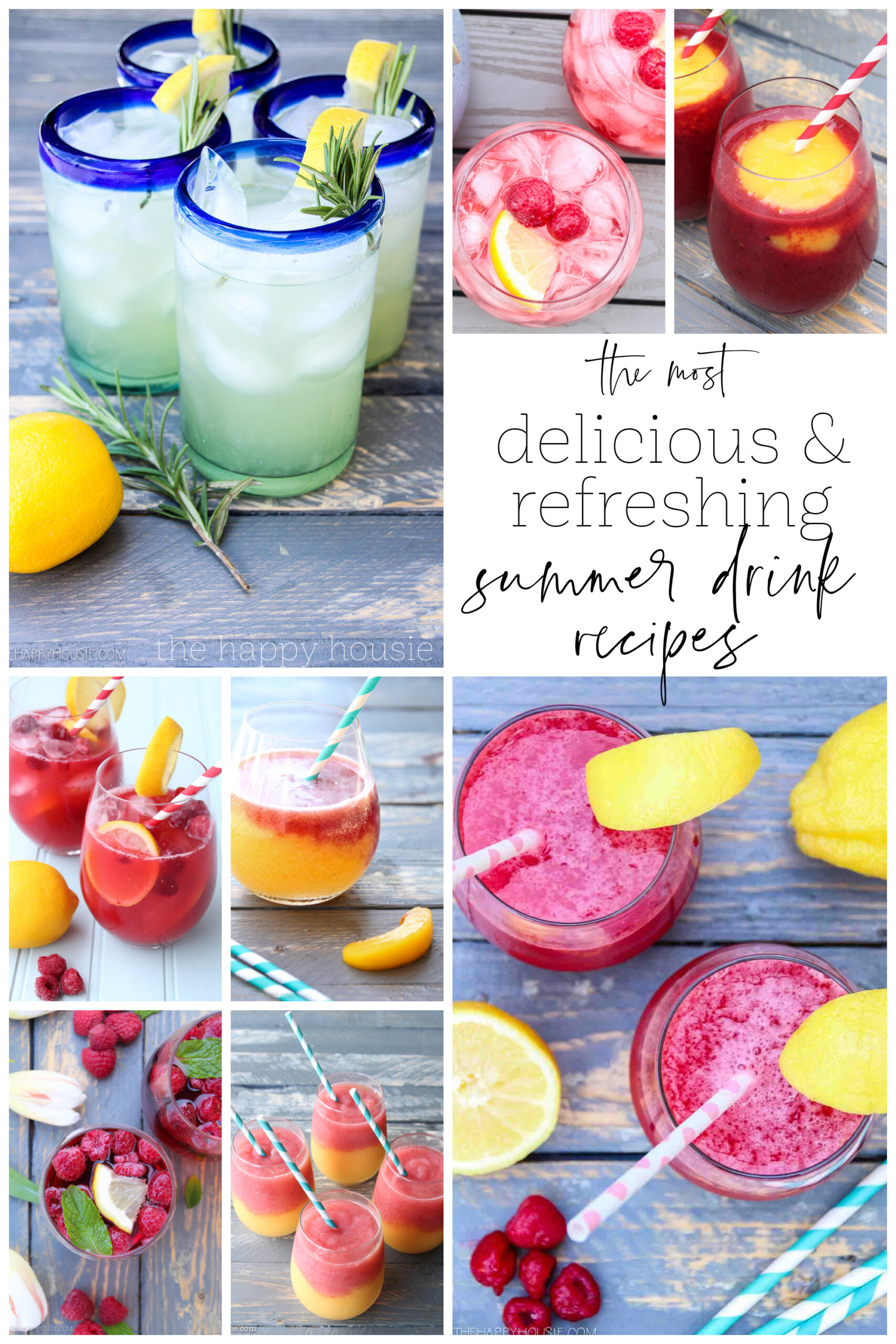 a collage image featuring several refreshing summer drink recipes