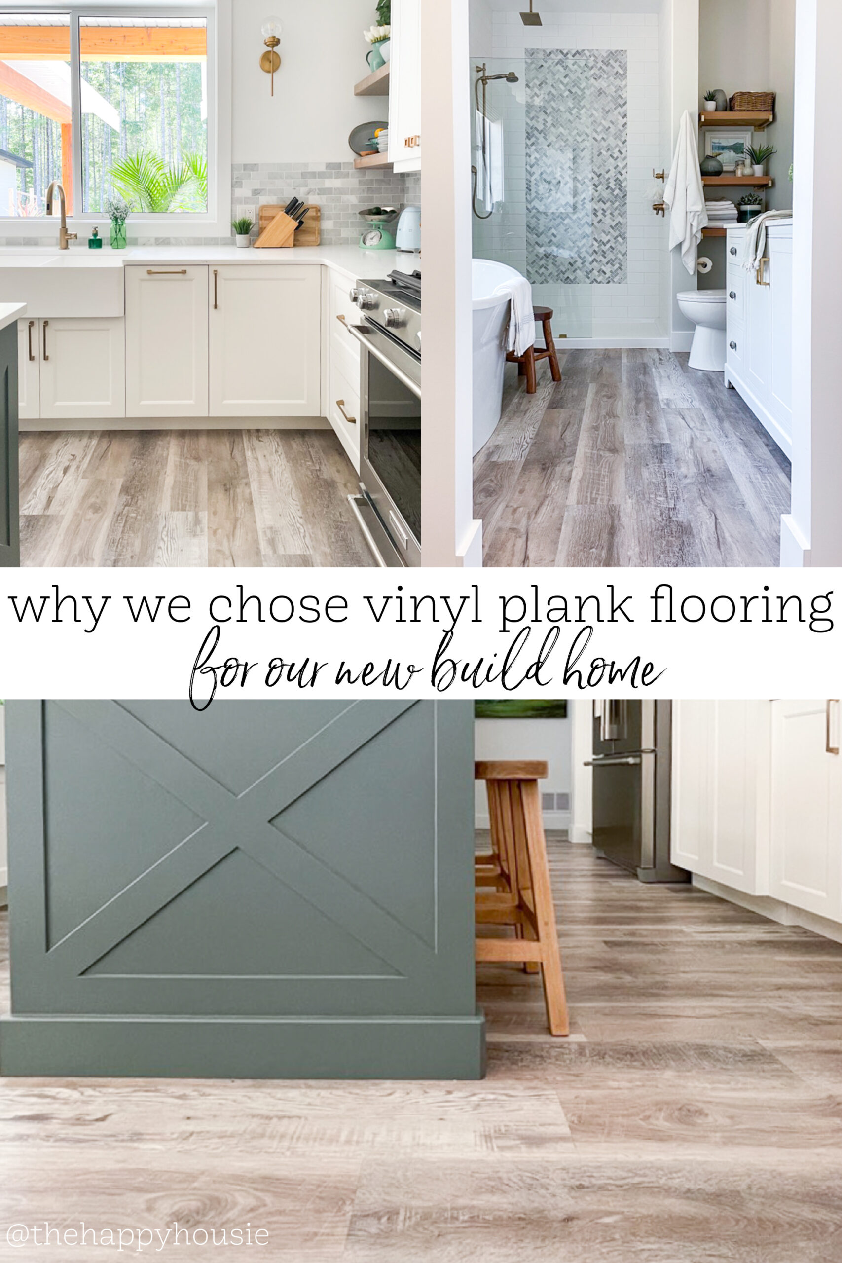a collage image featuring vinyl plank flooring a kitchen and bathroom