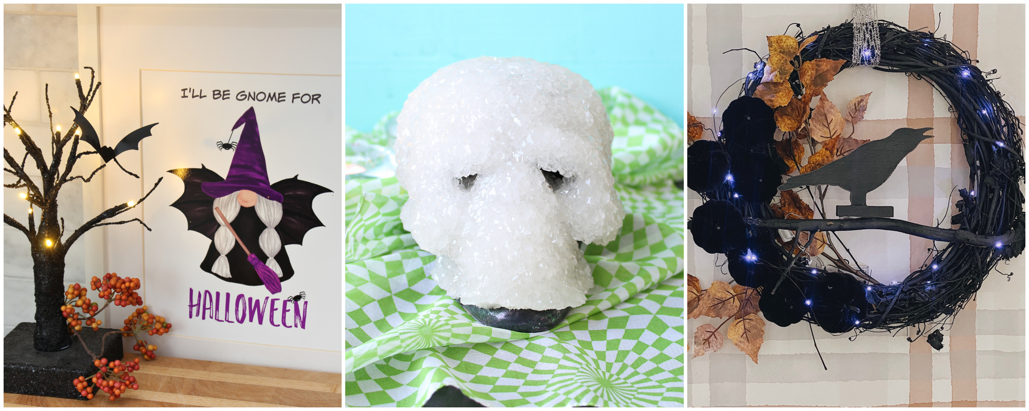 a collage image with three Halloween DIY ideas