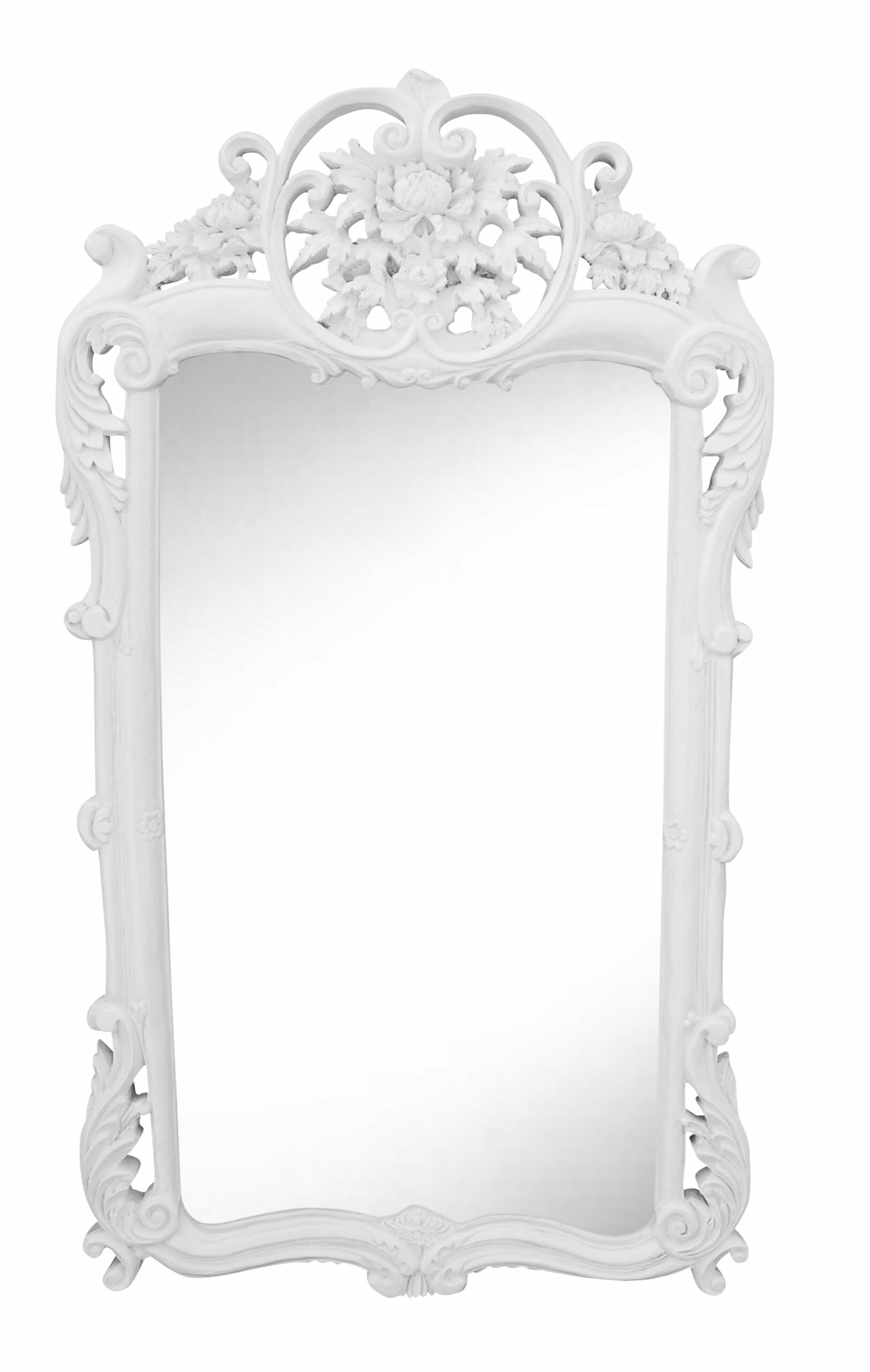 Ornate white mirror.