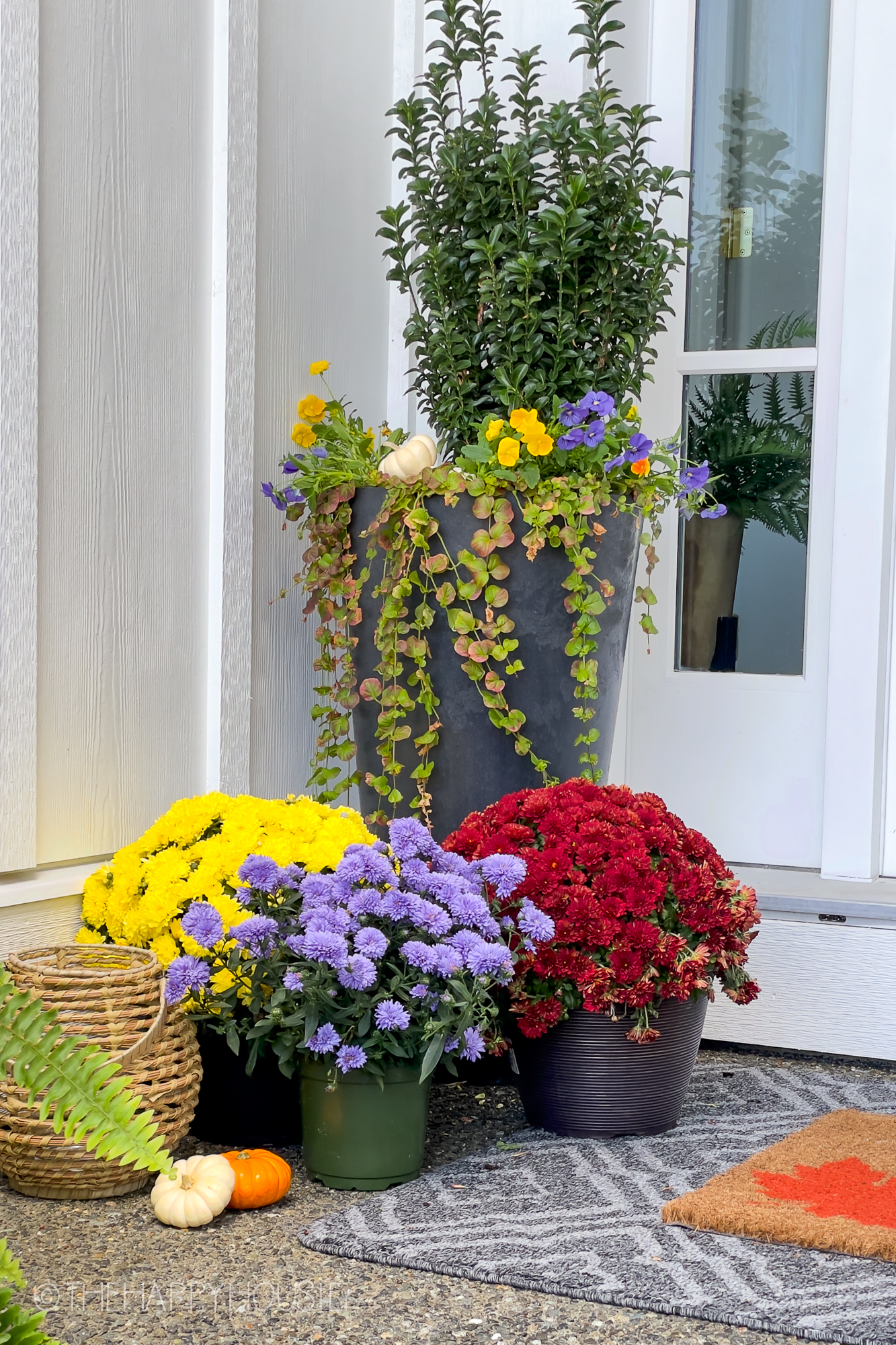 A container garden is by the front door.