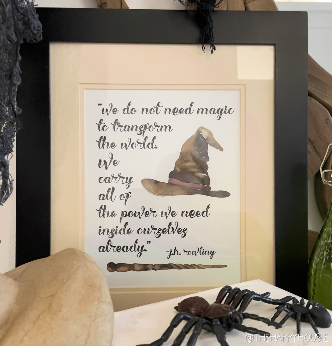 A Harry Potter printable quote that is framed.