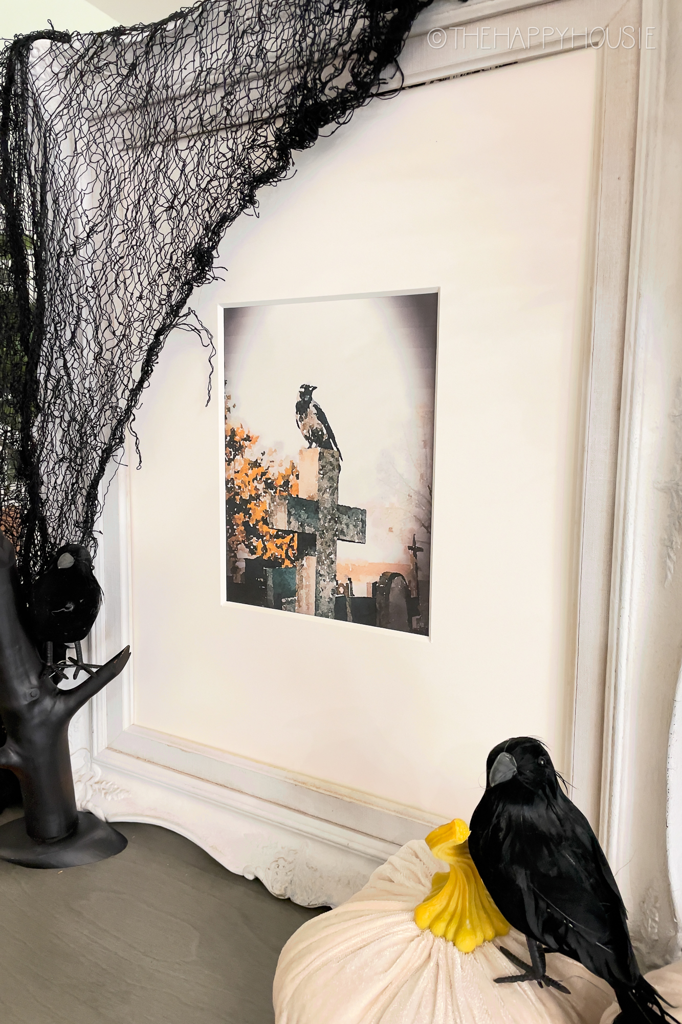 spooky Halloween art printable in a decorative frame