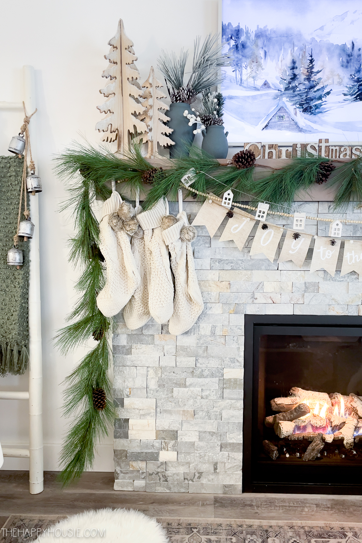 Christmas Mantel Decorating Ideas: Our Snowy Rustic Natural Christmas Mantel