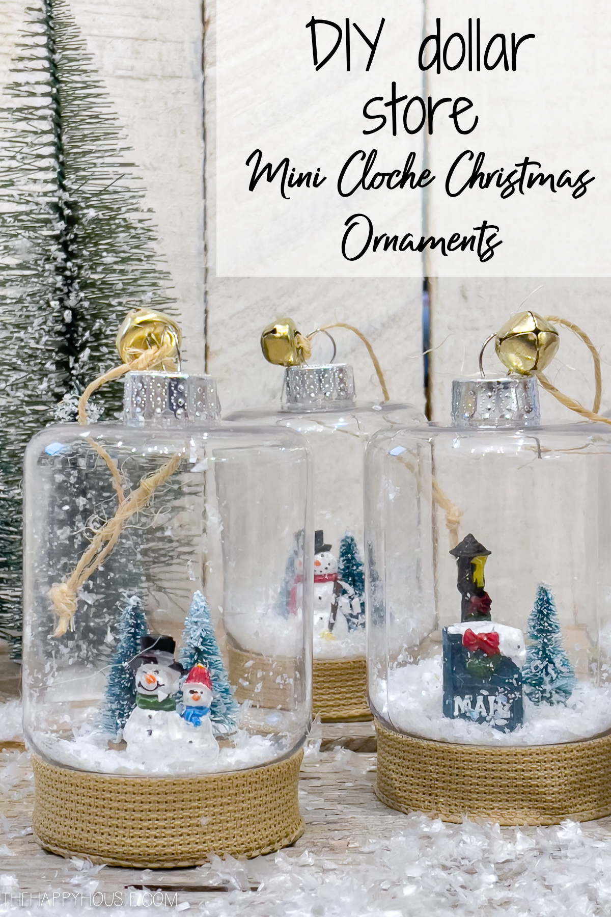 DIY dollar store mini cloche Christmas Ornaments.