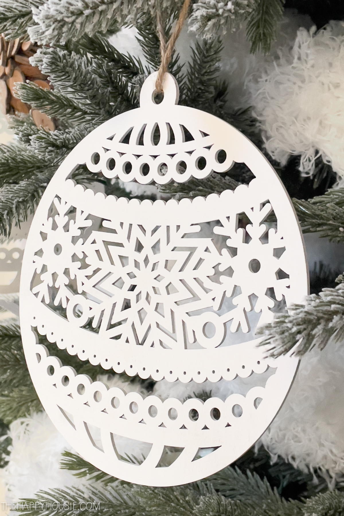 A white snowflake ornament.
