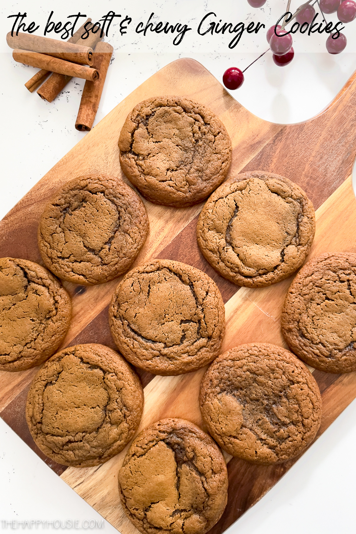 the best soft and chewy ginger cookies displayed on a serving board