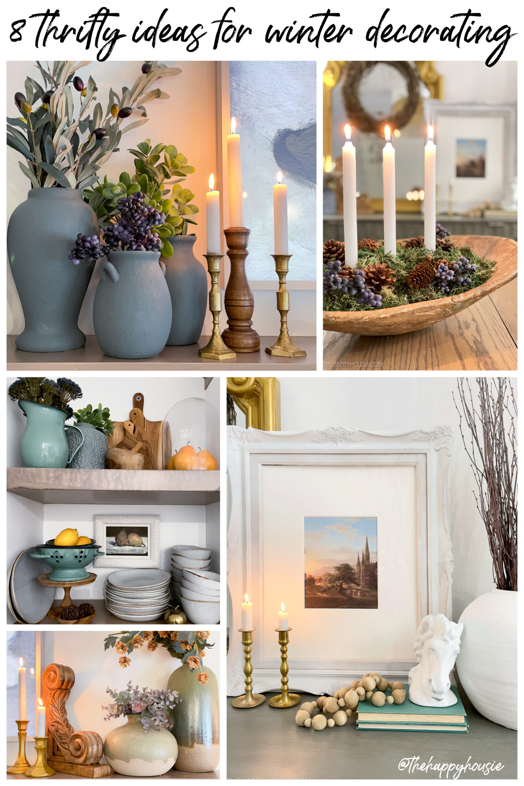 8 Thrifty Ideas For Winter Decorating poster.