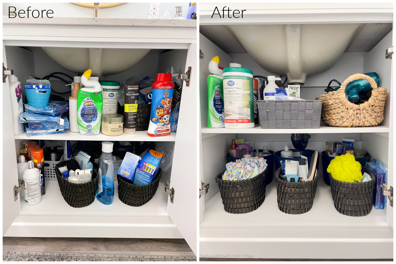 Before and after bathroom cabinet organization cabinet under sink