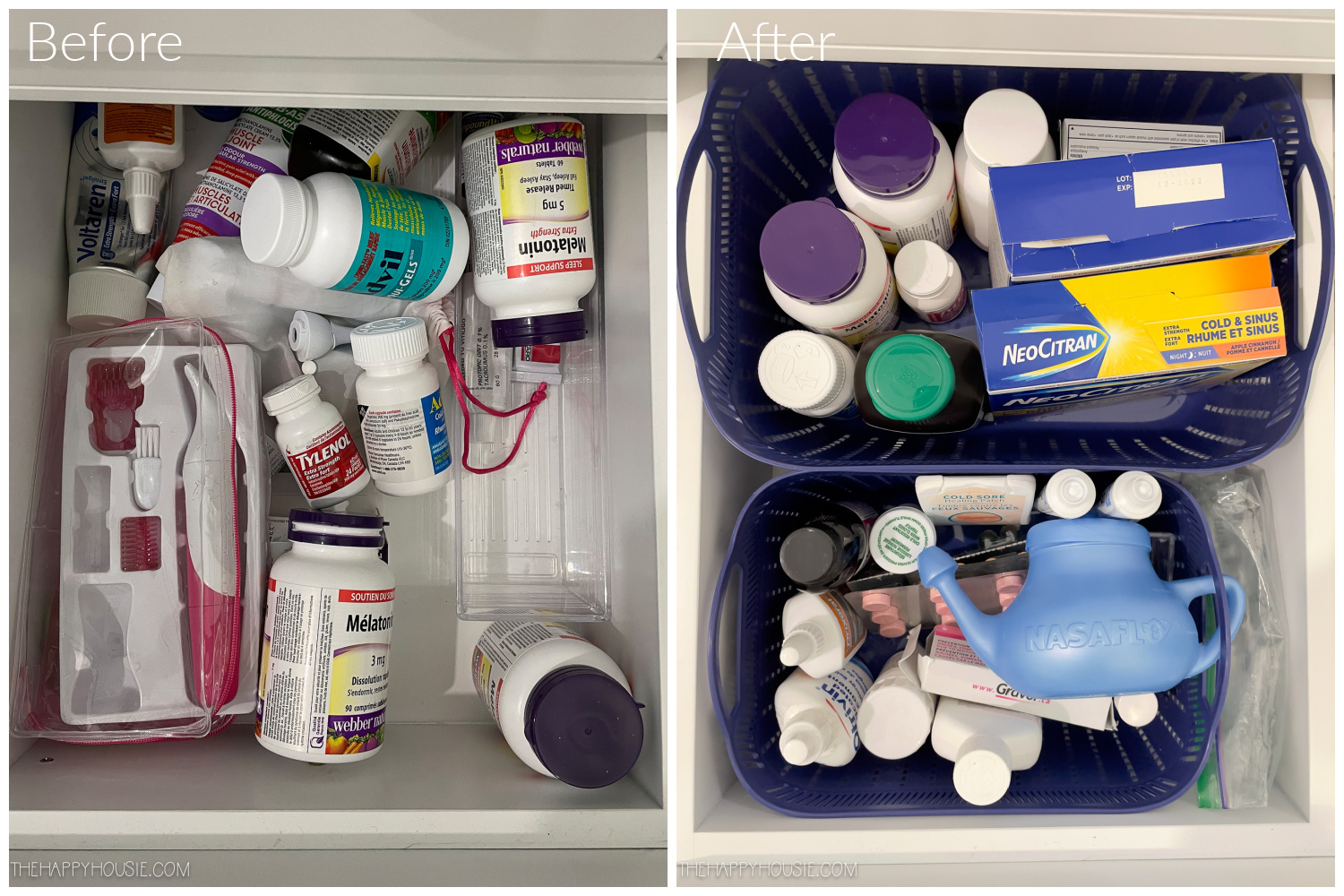 before and after bathroom cabinet organization medicine