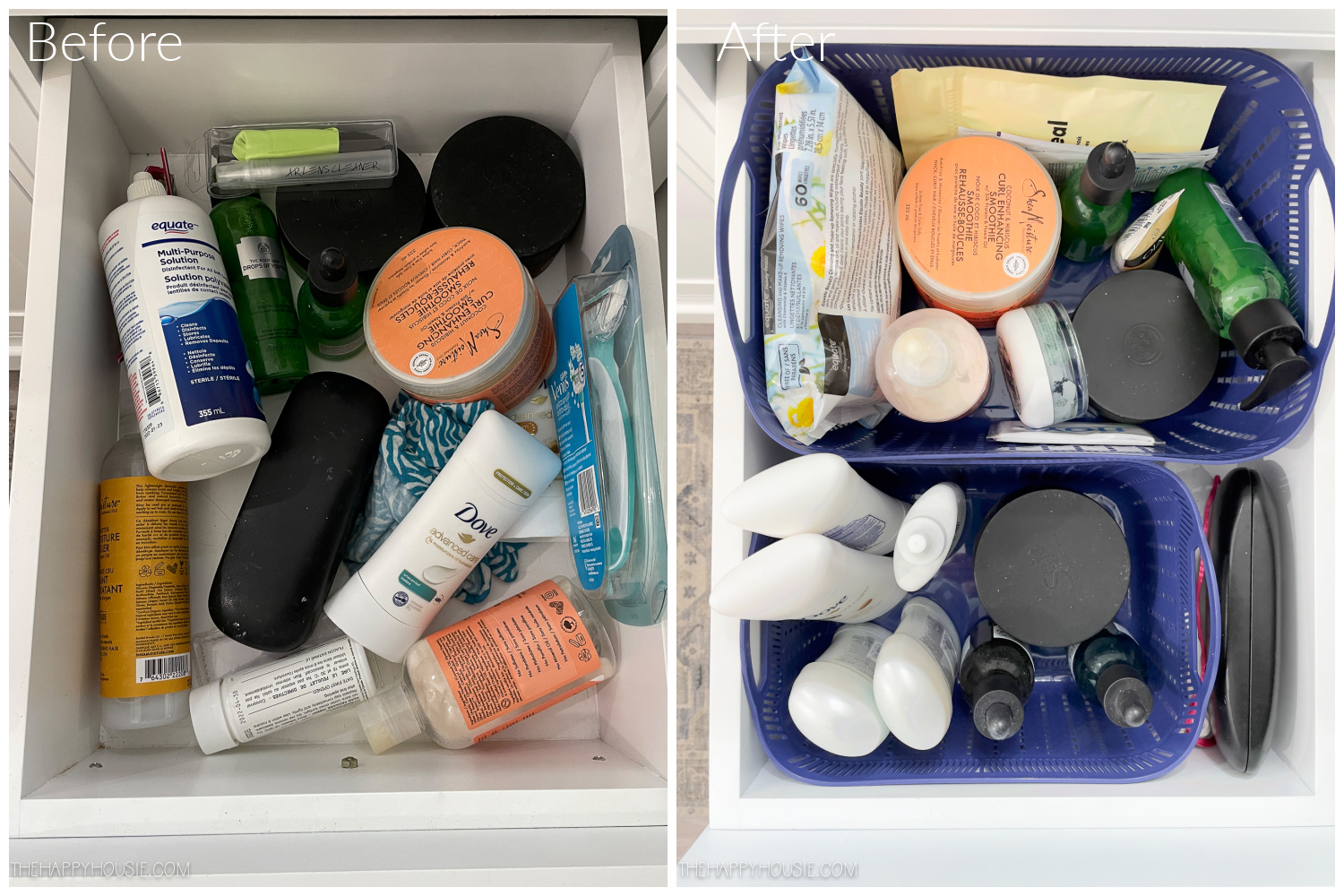 before and after bathroom cabinet organization women's toiletries