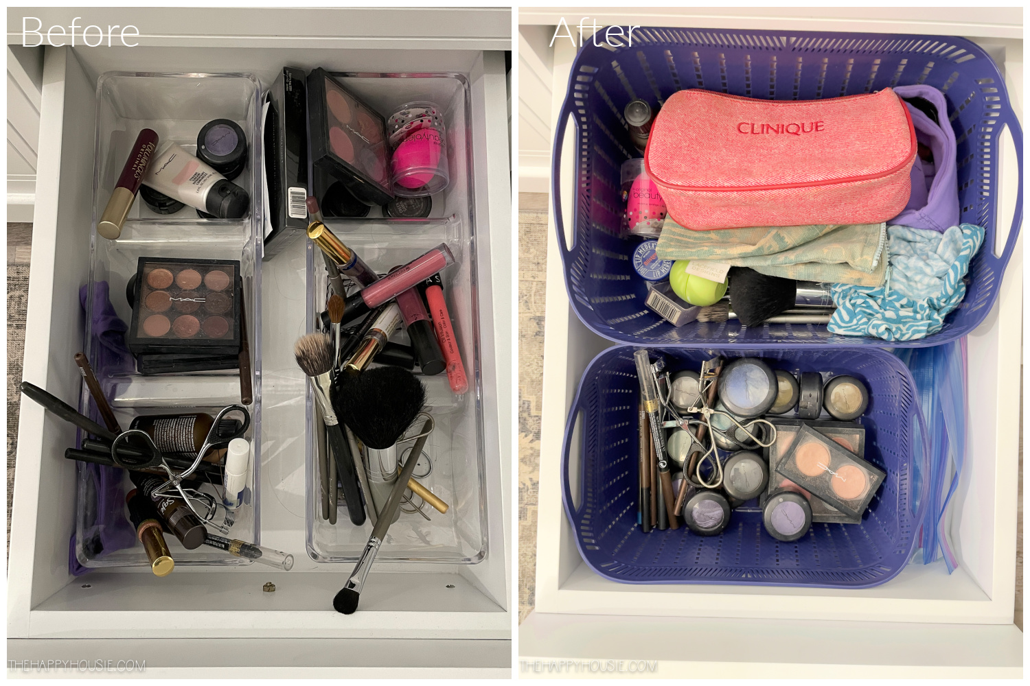before and after bathroom cabinet organization makeup