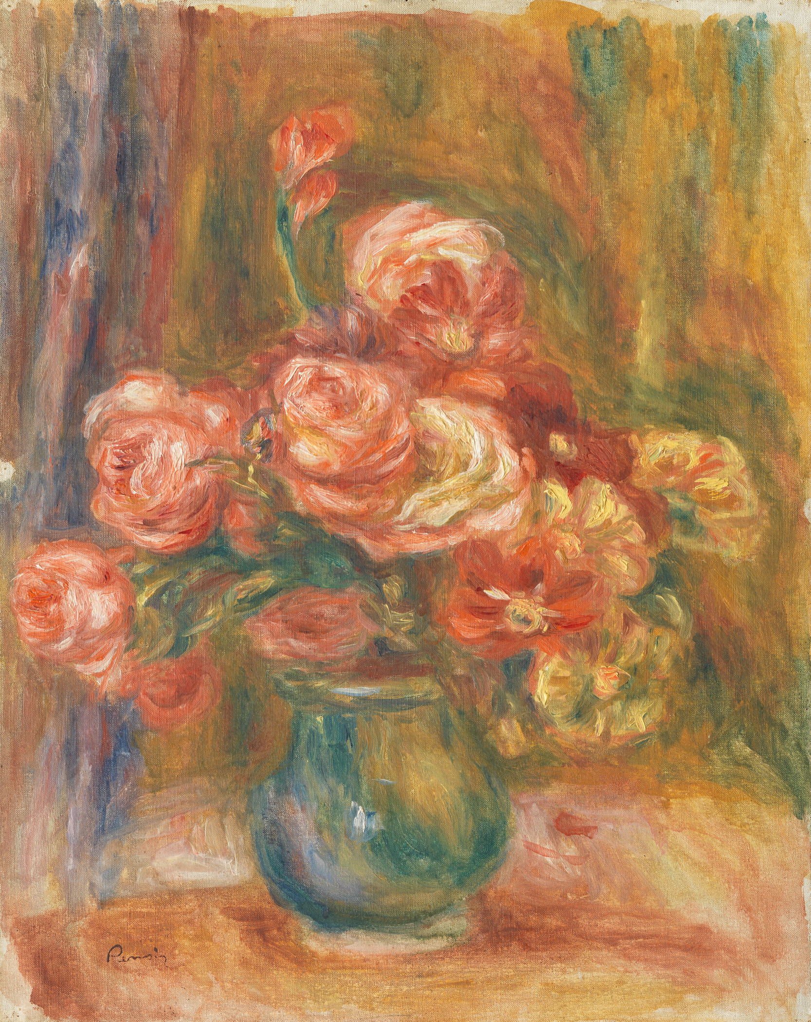 Vintage painting of roses in a vase