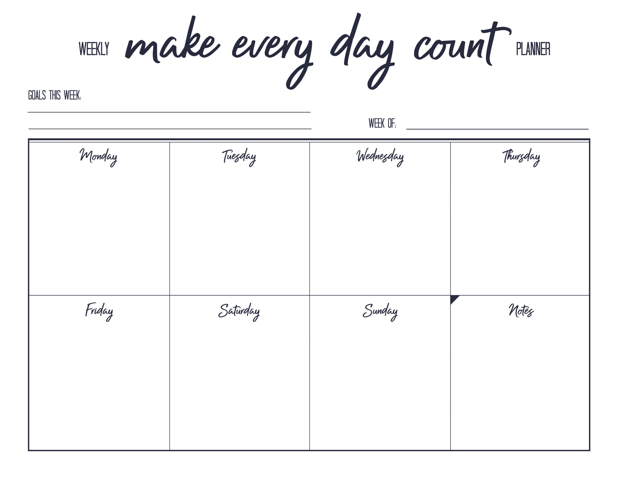 Free printable weekly planner in black and white