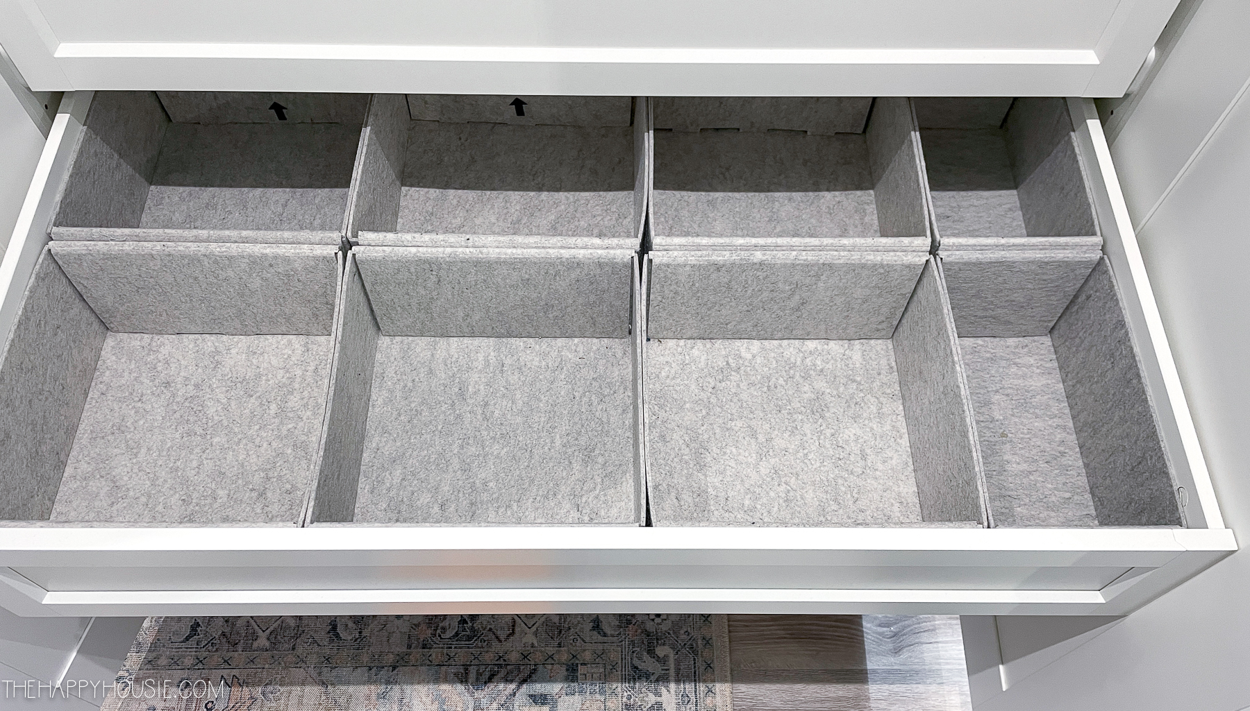 felt drawer dividers in an Ikea Pax system drawer for bedroom organization ideas