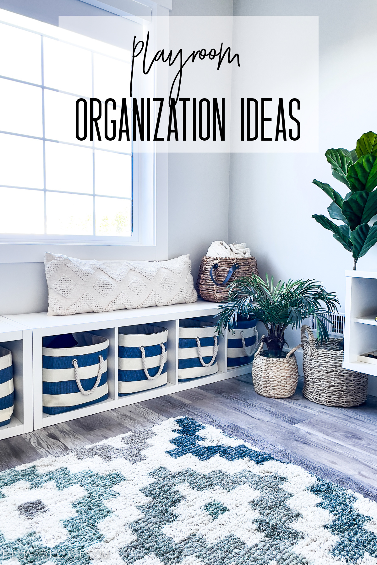 playroom organization ideas using Ikea Kallax and storage bins