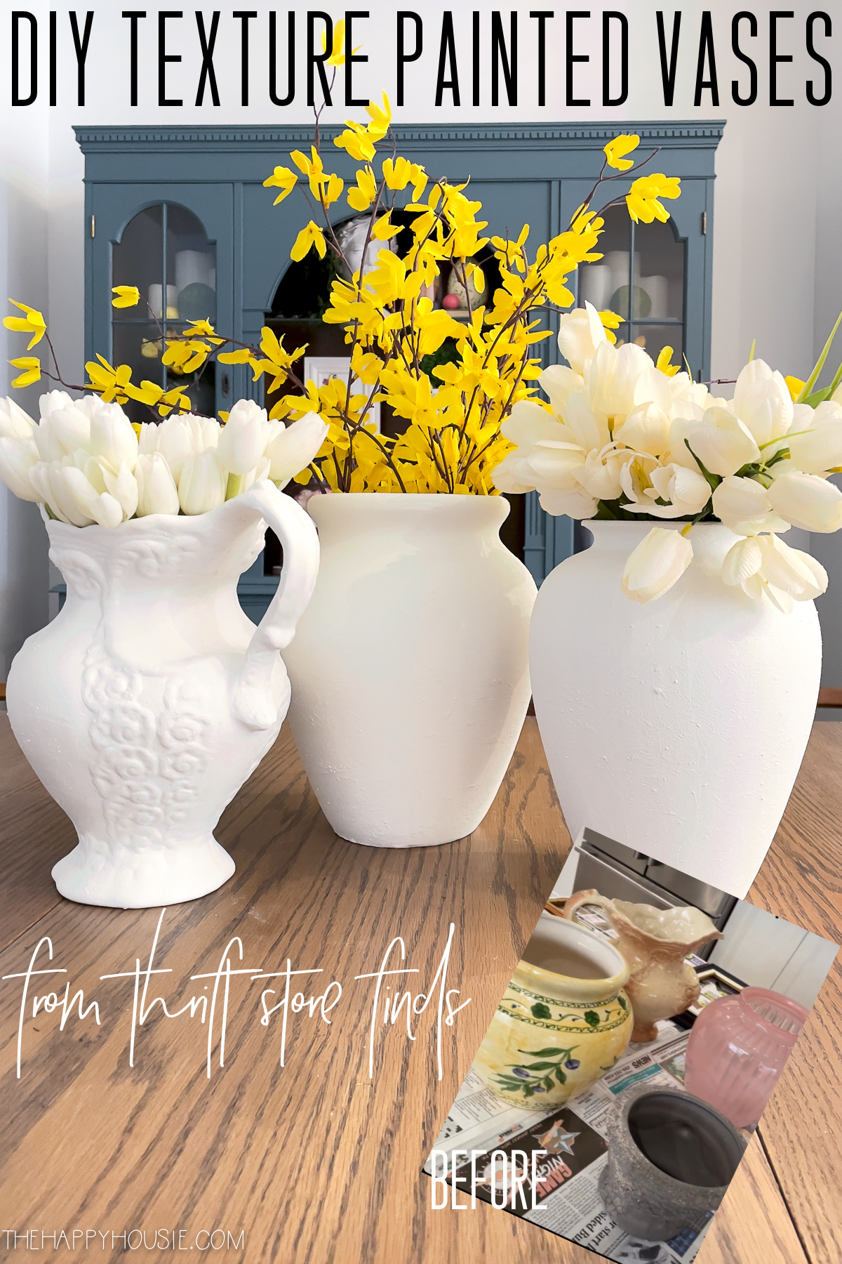 DIY texture painted vases made from thrift store find vases
