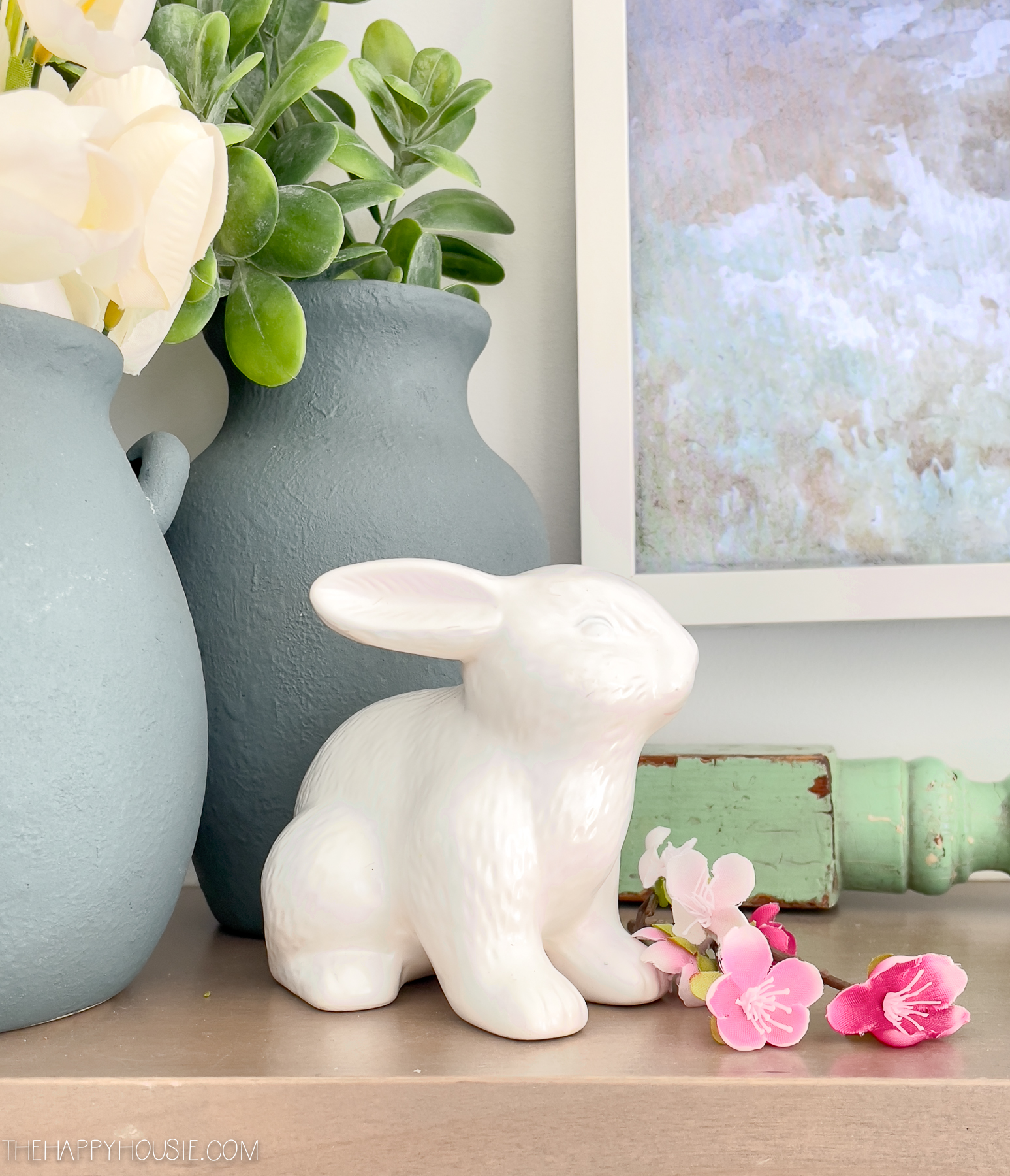 spray painted dollar store bunny Easter decor