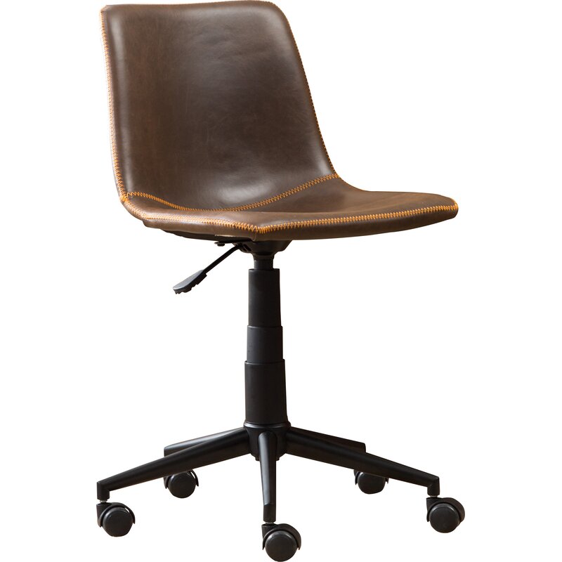 brown faux leather desk chair on wheels