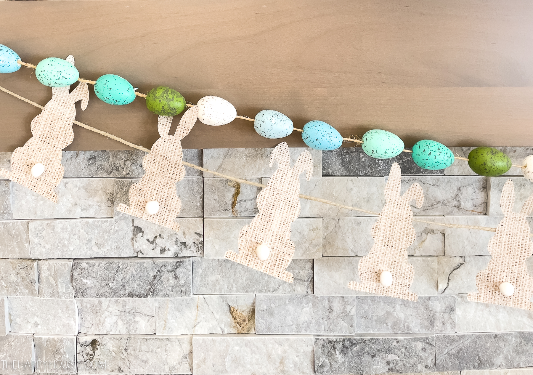 faux burlap free printable Easter bunny banner with pompom tails
