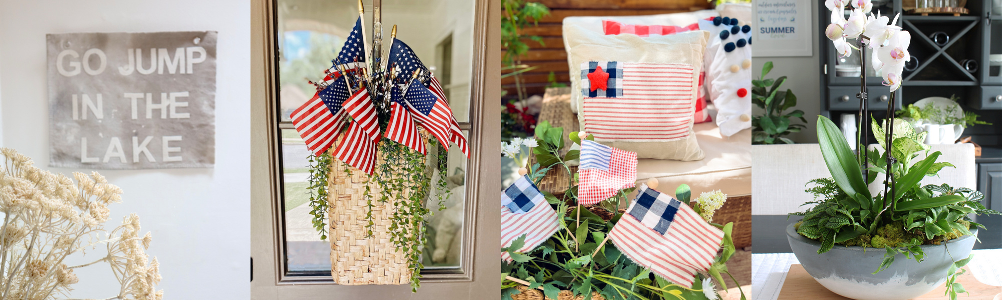 a collage image of 4 summer DIY project ideas